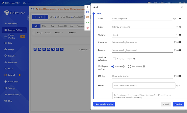 Batch Create Browser Fingerprints